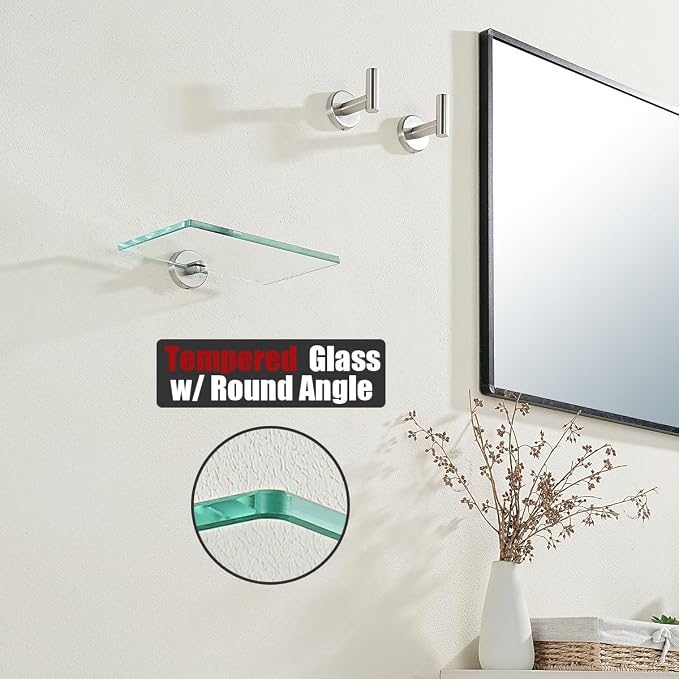 JQK Bathroom Glass Shelf, Tempered Glass Shower Storage 8 by 5 inches, 304 - Image 6
