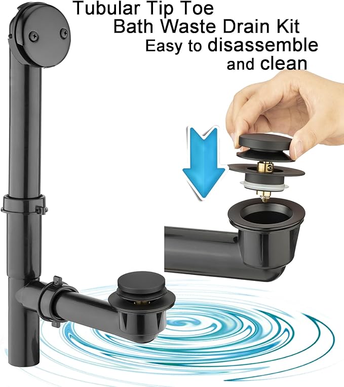 Yariwiz 1-1/2" Matte Black Bathtub Tub Drain Kit Bath Waste Overflow Drain Tube - Image 2