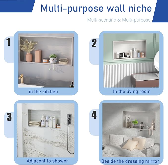 No Tile Needed Shower Niche for Shower Room Storage, Recessed Wall Niche Insert - Image 7