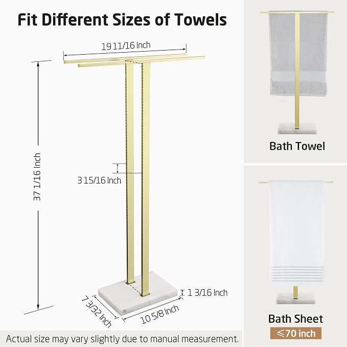 KES Standing Towel Rack with Marble Base, Towel Rack Stand Fits Large Bath Towel - Image 6