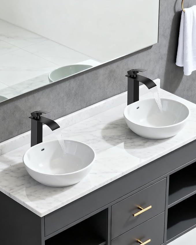 LIFG Matte Black Vessel Sink Faucet, Tall Waterfall Bathroom Faucet, Single - Image 6