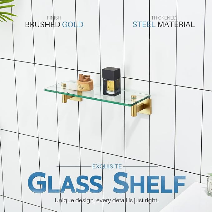 KOKOSIRI Wall Shelves Floating Shelf 12'' Gold Stainless Steel Bathroom - Image 4