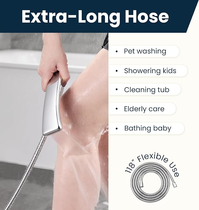 BRIGHT SHOWERS Extra Long Shower Hose 118 Inches – Stainless Steel Handheld - Image 5