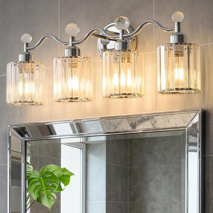 Chrome Bathroom Vanity Light, Modern Crystal Bathroom Ligth Fixture, 4 Light - Image 8