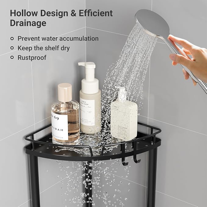 ELYKEN Corner Shower Caddy Standing, 4 Tier Rustproof Metal Shower Organizer - Image 6