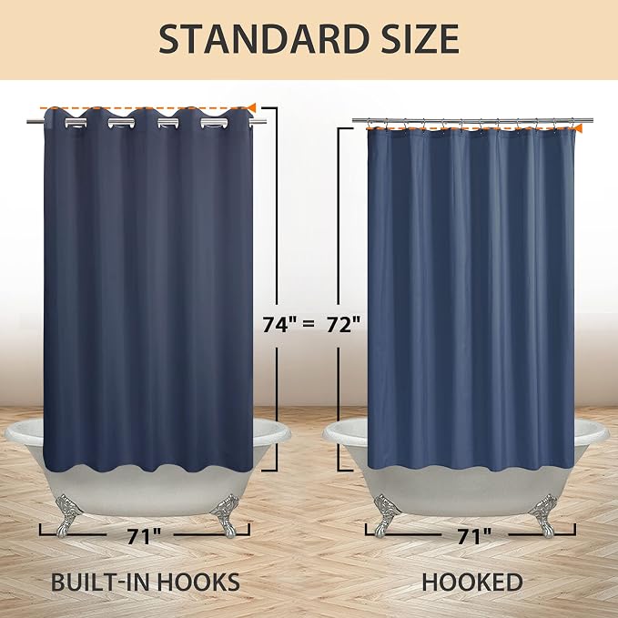River Dream No Hook Hotel Cloth Navy Blue Shower Curtain Soft Microfiber & - Image 6