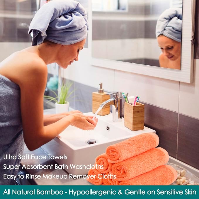 Face Towels 6 Pack, Extra Large 13x13 inch Orange Wash Cloths - Image 4