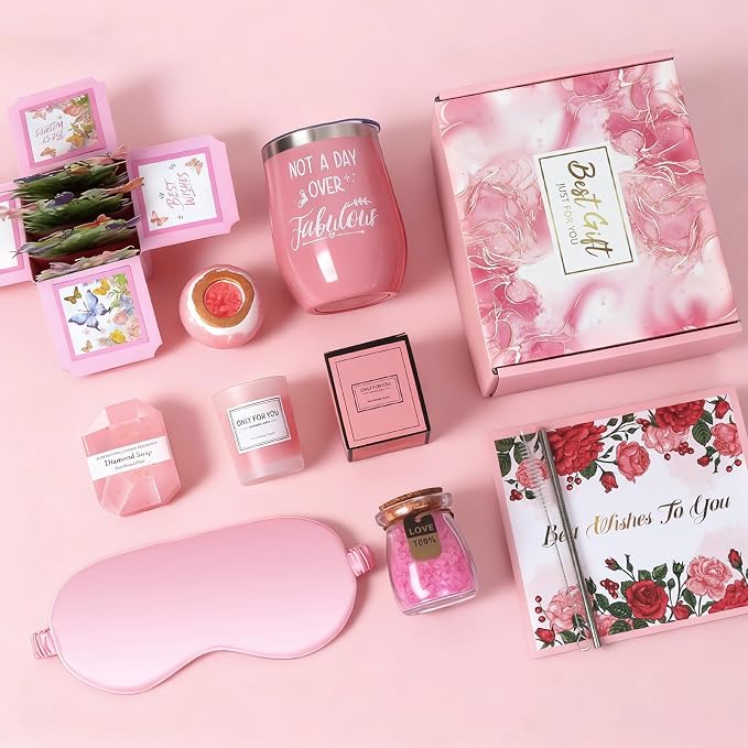 Christmas Spa Gift Basket with Bath Essentials- Pink Rose Relaxation Kit Set - Image 2
