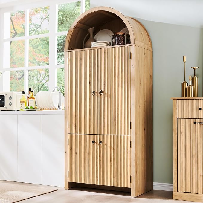 71" Tall Arched Bathroom Storage Cabinet, Modern Fluted Storage Cabinet w/Doors - Image 7