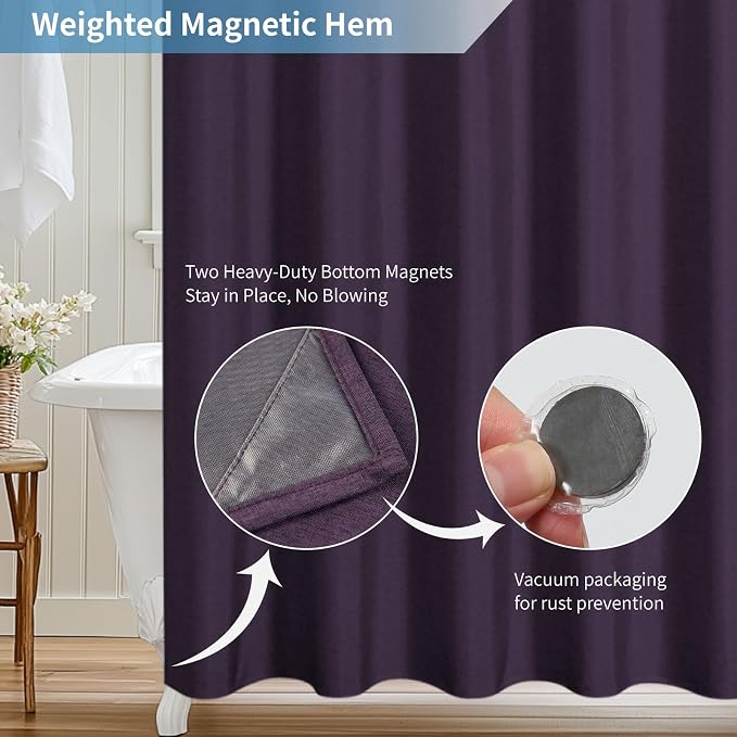 2-in-1 Waterproof Fabric Shower Curtain or Liner, Linen Textured, Breathable - Image 7