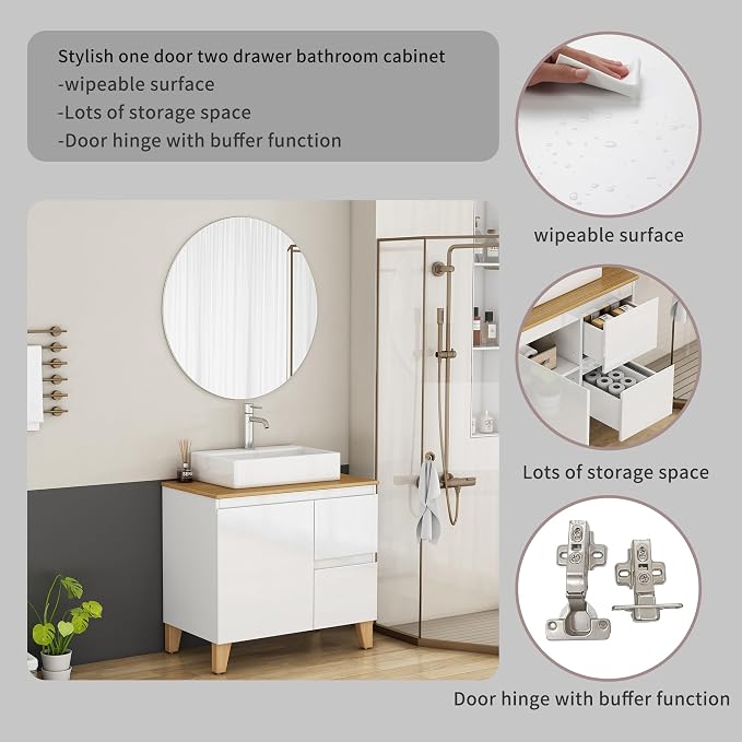 31.5-Inch Bathroom Vanity with Ceramic Sink Combo, Freestanding Bathroom - Image 6