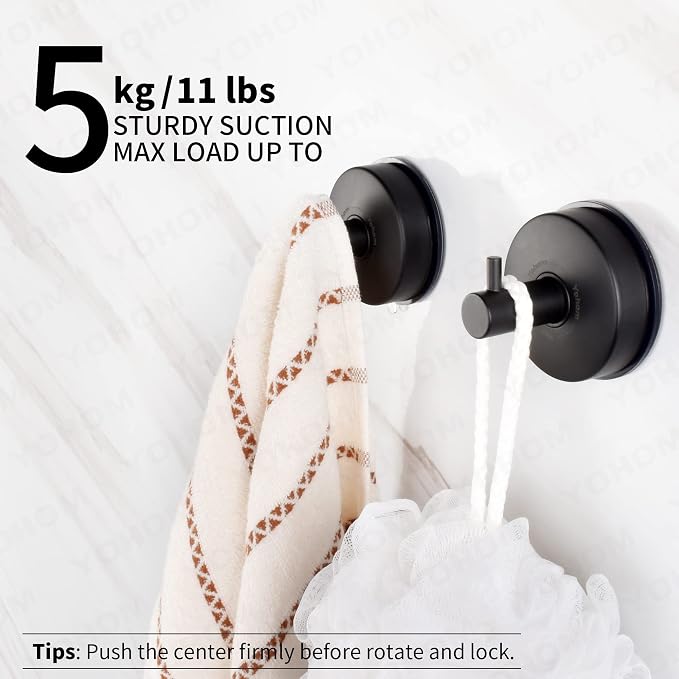 YOHOM Suction Cup Hooks Shower Towel Holder Stainless Steel Vacuum Bathroom - Image 4