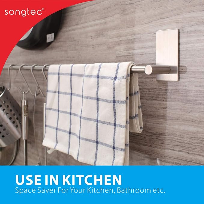 Adhesive Bath Towel Bar 24-inch, No Drill Stick On Towel Rack, Easy Install - Image 5