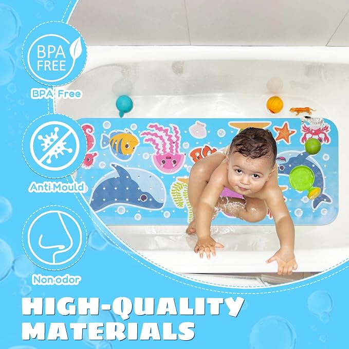 Baby Bath Mat for Tub Non Slip Kids Bathtub Mat Extra Long 40X16 Inch Toddler - Image 2