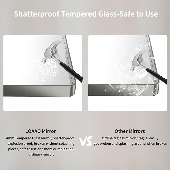 LOAAO 40X36 Inch Brushed Nickel Bathroom Mirror, Rounded Rectangle Silver Metal - Image 7