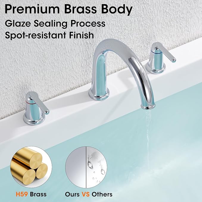 Roman Bathtub Faucet with Rough-in Valve 3 Hole Widespread Deck Mount Bath - Image 3