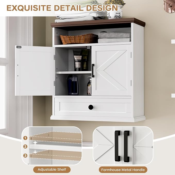 Bathroom Wall Cabinet, Farmhouse Wall Mounted Medicine Cabinet - Image 3