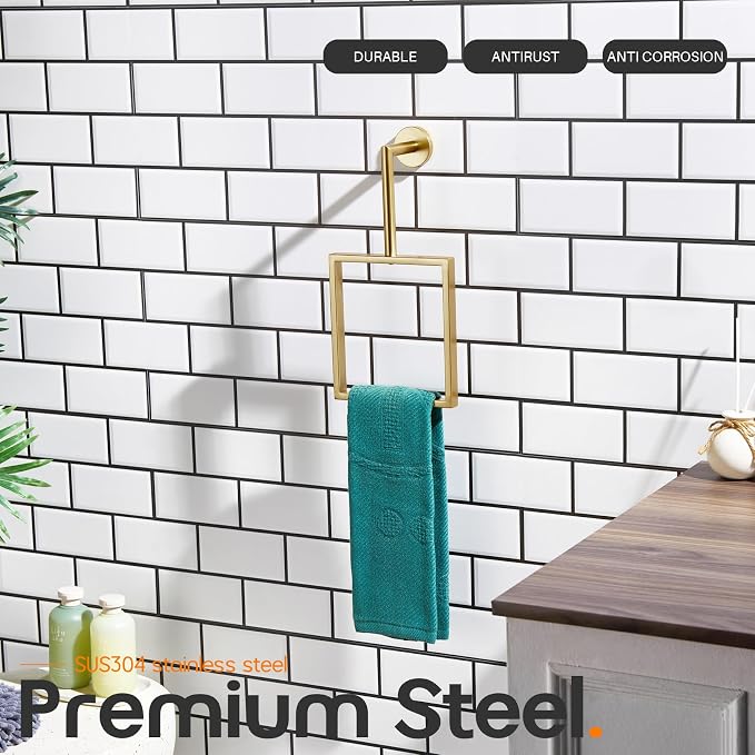 Towel Rings for Bathroom Wall Mounted Vertical Towel Rack Brushed Gold - Image 3