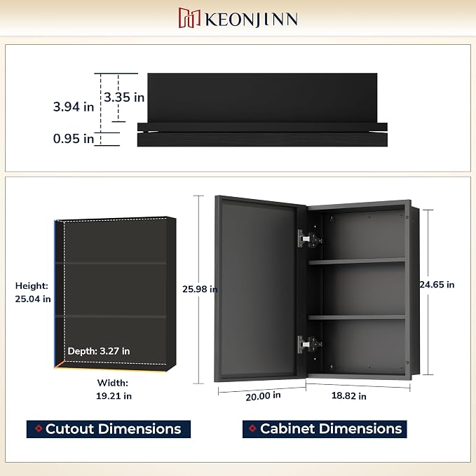 Keonjinn 20" x 26" Black Medicine Cabinet - Image 2