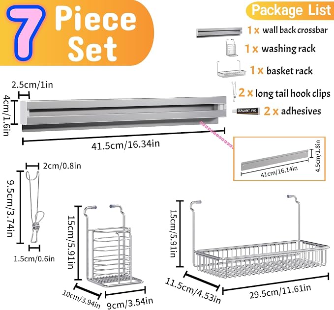 MINGLING Stainless Steel Shower Caddy, 41 cm Wall Back Crossbar Rustproof - Image 5