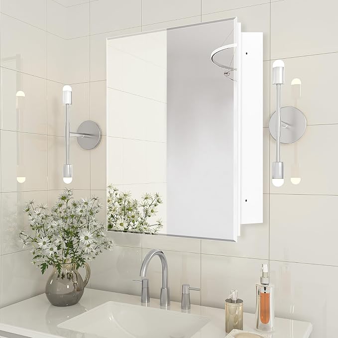 Bathroom Medicine Cabinet with 20x20 in Square Beveled Frameless Mirror - Image 3
