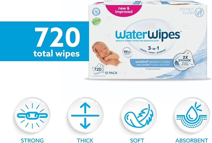 WaterWipes Sensitive+ Newborn & Baby Wipes, 3-In-1 Cleans, 99.9% Water - Image 2
