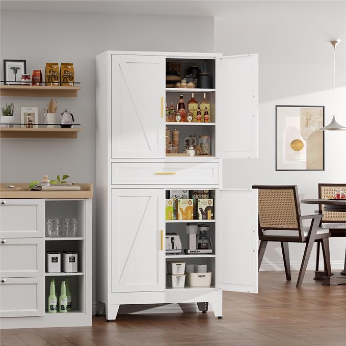 71" Tall Farmhouse Pantry Cabinet, Metal Cabinet - Image 4