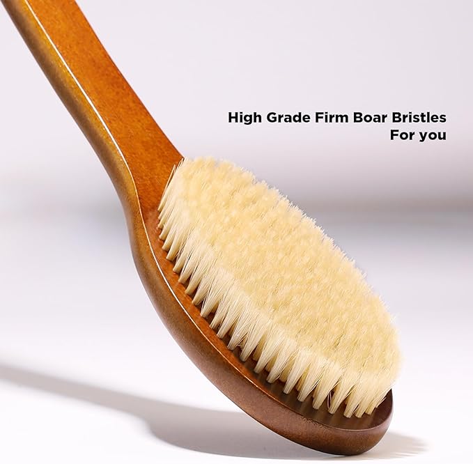 ICANdOIT-17.71Inch Natural Boar Bristles Anti-Slip Curved Long Handle Bath Brush - Image 2
