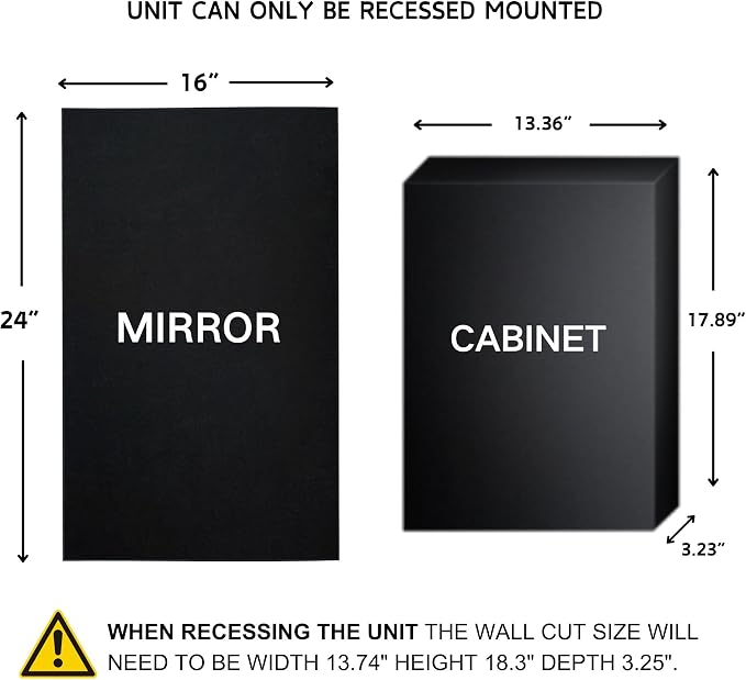 TEHOME Black Metal Framed Recessed Bathroom Medicine Cabinet - Image 2