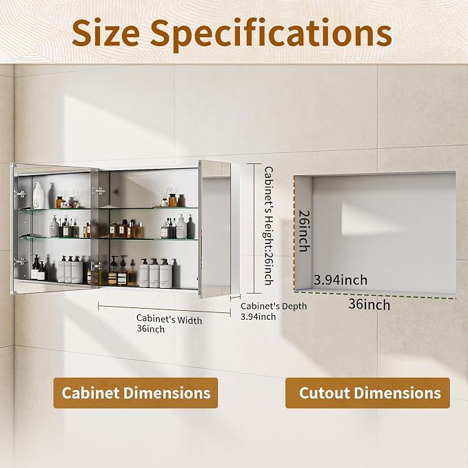 BEAUTYPEAK 36 x 26 Inch Medicine Cabinet - Image 2