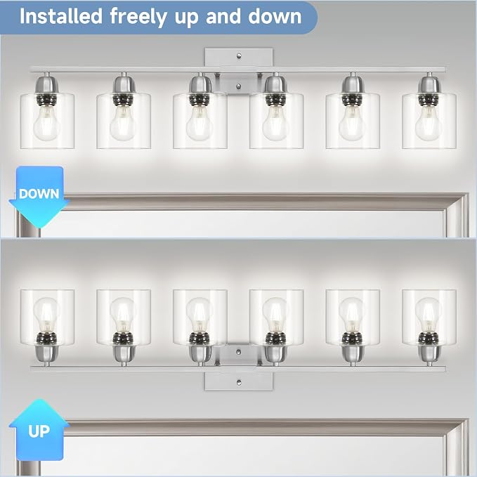 Modern Brushed Nickel 6 Light Bathroom Light Fixtures, 38 inch Vanity Lights - Image 5