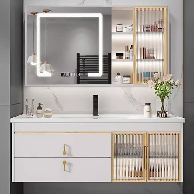 48" Bathroom Vanity with Sink, Floating Bathroom Cabinet Include Smart LED by LUTHXAY