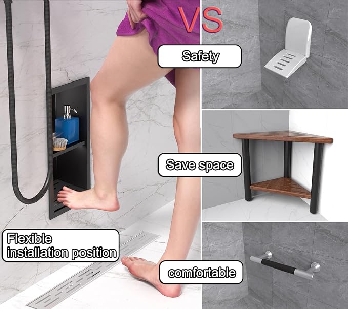 Shower Foot Rest for for Shaving Legs, Double Bathroom Selves Niche Insert for - Image 4