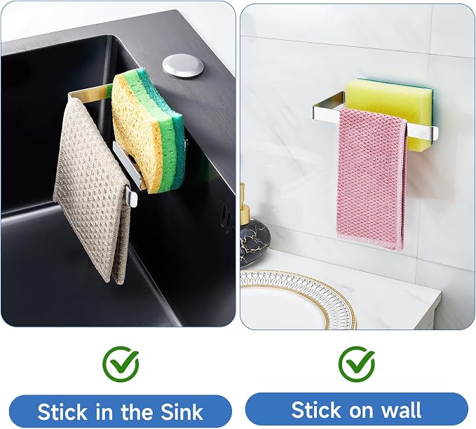 Sponge and Dish Cloth Holder for Kitchen Sink, 2 in 1 Adhesive Sink Dish Sponge - Image 6