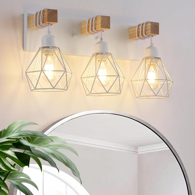 Farmhouse Vanity Light for Bathroom, 3-Light White Wood Bathroom Vanity Light - Image 8