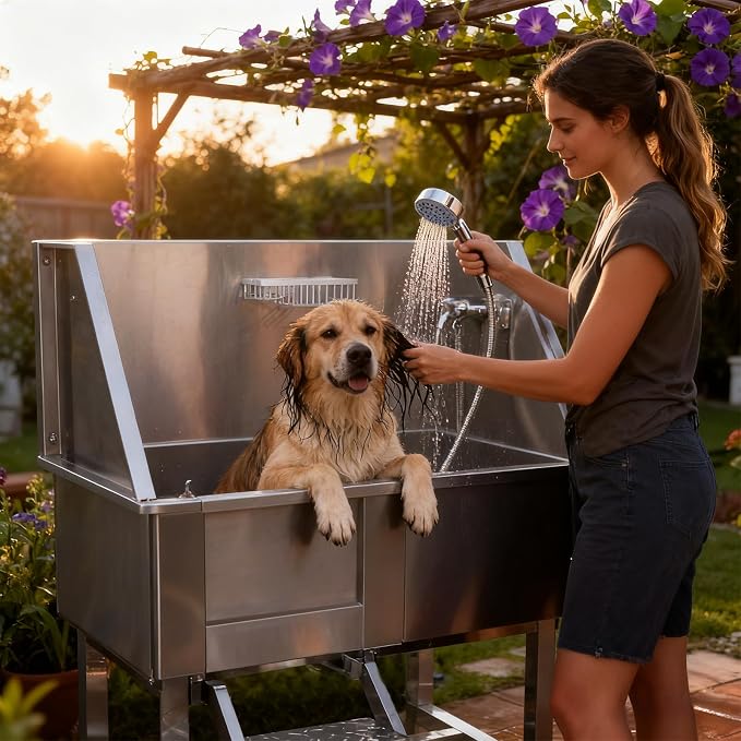38'' Large Dog Bathtub Stainless Steel, Dog Washing Station, Pet Bathing - Image 7