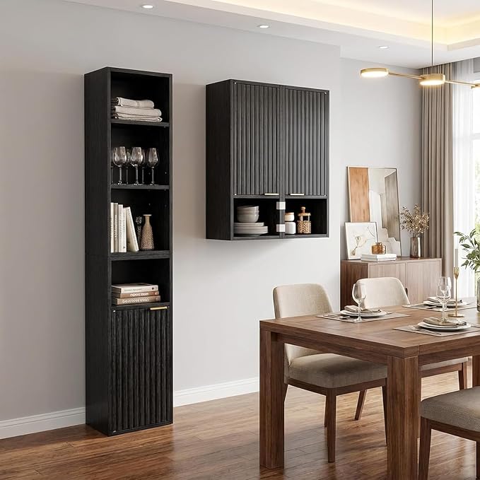 59.1" Tall Slim Bathroom Storage Cabinet Black | Freestanding or Wall Mounted - Image 6