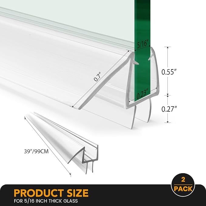 Shower Door Bottom Seal, for 5/16" Thick Framless Glass Door, to Stop Water - Image 2