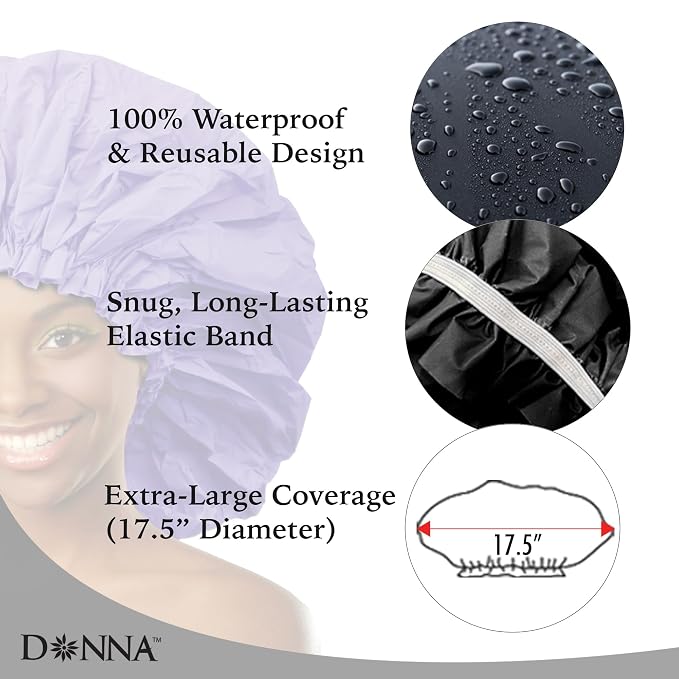 DONNA Super Jumbo Shower Cap – Comfortable Elastic Band, 100% Waterproof Hair - Image 2