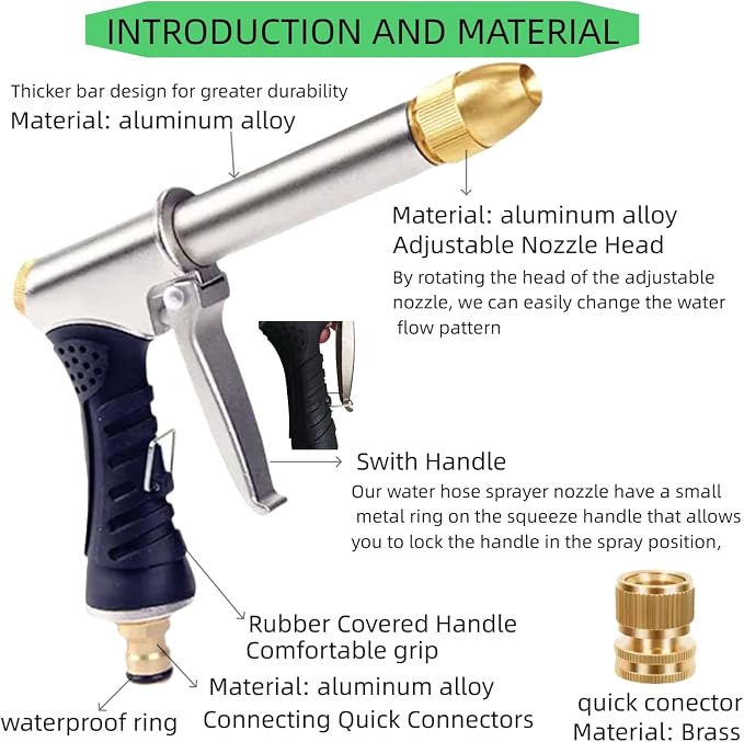 Upgrade Garden Hose Nozzle Sprayer, Adjustable High Pressure Water Hose Nozzle - Image 2
