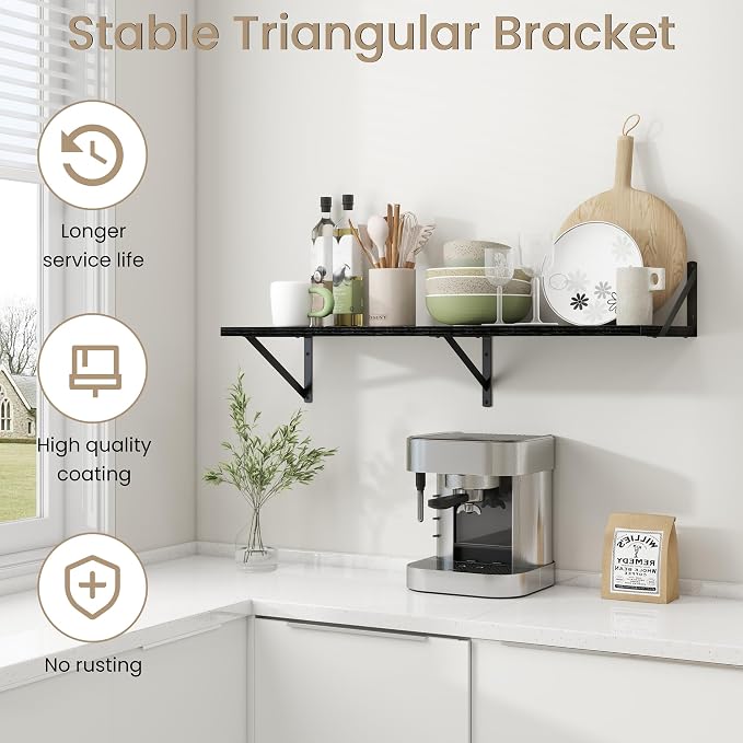 Dreamland Wall Shelves Black, Large Floating Shelf 12 * 36 inch Set of 2 Wall - Image 6