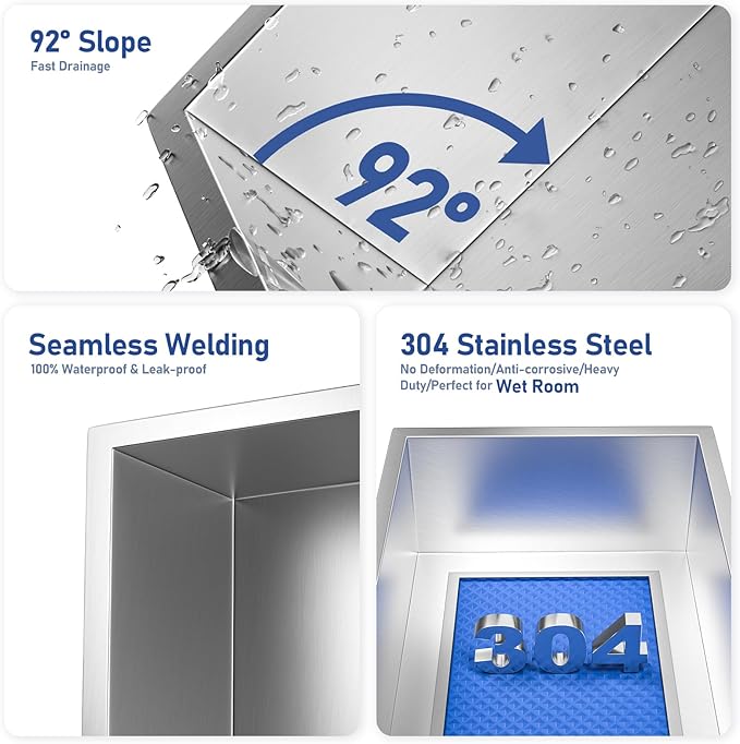 Stainless Steel Shower Niche 24" X 12" Brushed No Tile Needed Niche Shower - Image 6
