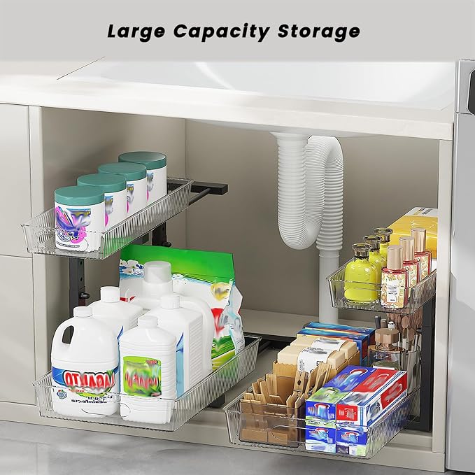 2 Pack Under Sink Organizer, 2 Tier Pull Out Storage Organizer, Slide Out - Image 2