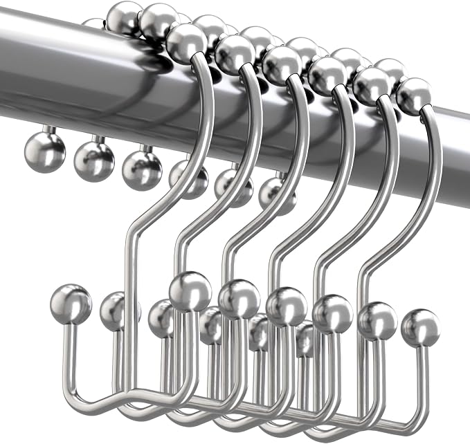 Titanker Shower Curtain Hooks Rings, Rust-Resistant Metal Double Glide Shower by Titanker