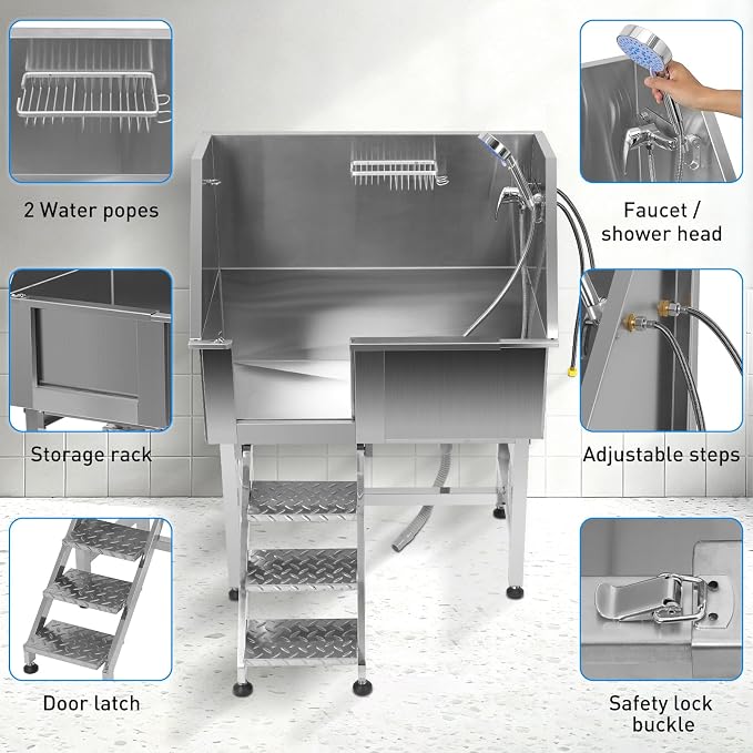 38'' Large Dog Bathtub Stainless Steel, Dog Washing Station, Pet Bathing - Image 8