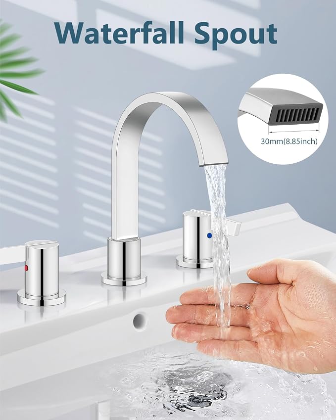 Aolemi Bathroom Faucets 3 Hole, 8 Inch Widespread Waterfall Bathroom Sink Faucet - Image 3