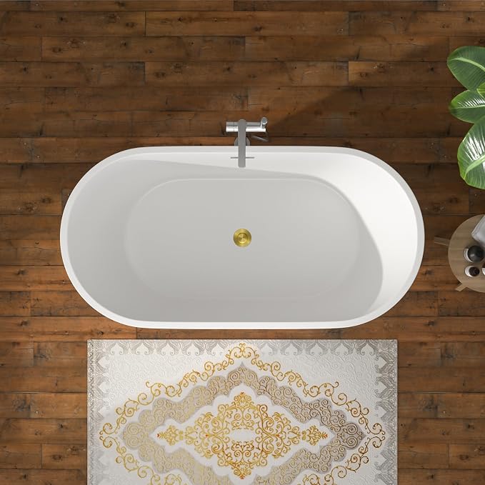 59 Inch Freestanding Acrylic Bathtub White Roll Top Soaking Tub - Image 2