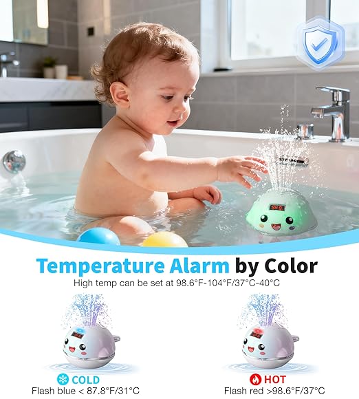 Baby Bath Toy Sprinkler with Thermometer, Temp Alarm & Backlit Display - Image 3