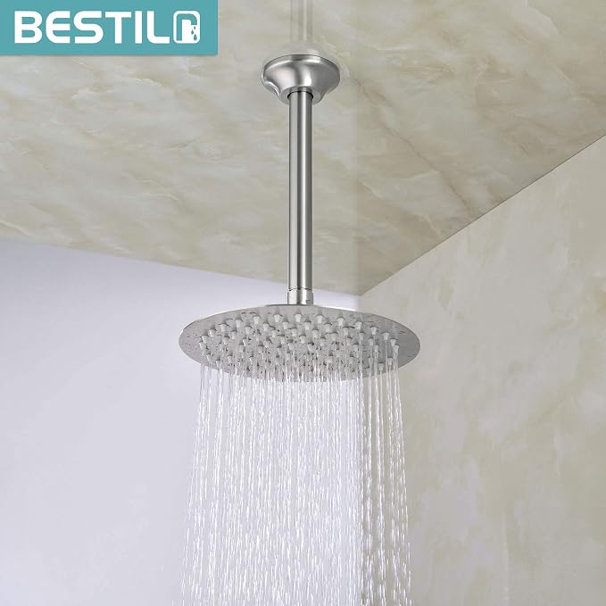 BESTILL 8 Inch Ceiling Mount Rain Shower Head Arm and Flange, Brushed Nickel - Image 3