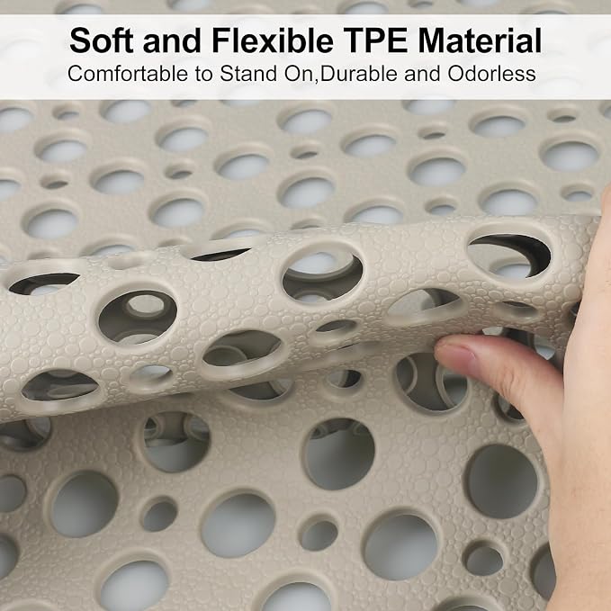 Anti Slip Shower Mat with Suction Cups, 23.6x35.4 Inch Quick Drain TPE Non Slip - Image 5